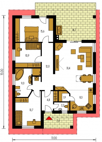 Mirror image | Floor plan of ground floor - BUNGALOW 113